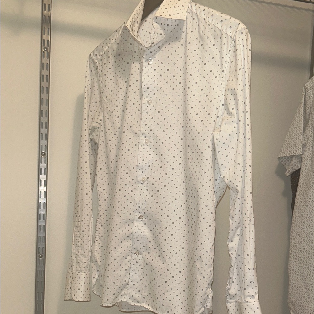 Elegant White Polka Dot Men's Dress Shirt